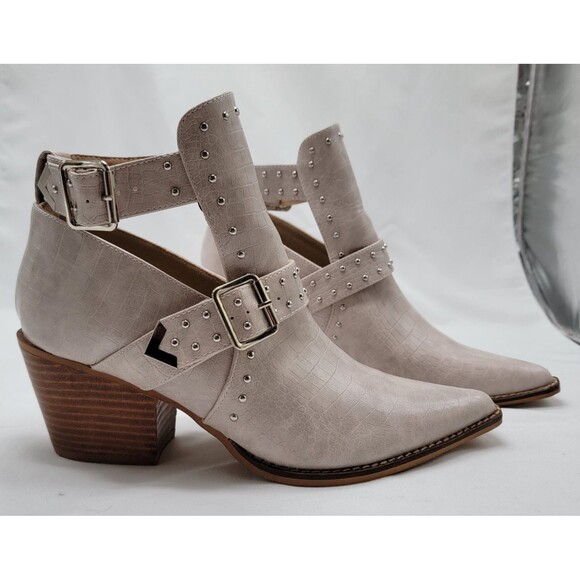 A Riber Girl Womens Emme Gray Studded Faux Croc Heeled Ankle Boots Size 8.5 US - Picture 2 of 10